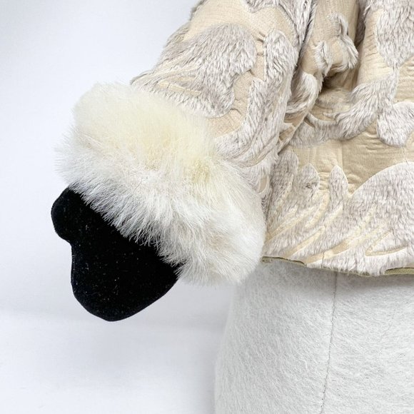 Snowman Woman 16" Winter Beige Coat Hat Faux Fur Holiday Scarf Weighted Bottom - Picture 4 of 6